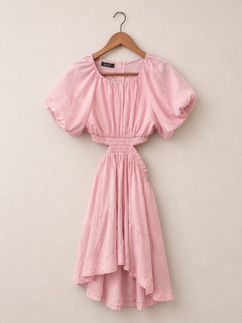 Kourt Pink Feminine Mini Dress Sz M Cottagecore Coquette Puff Sleeve Romantic - Picture 1 of 4